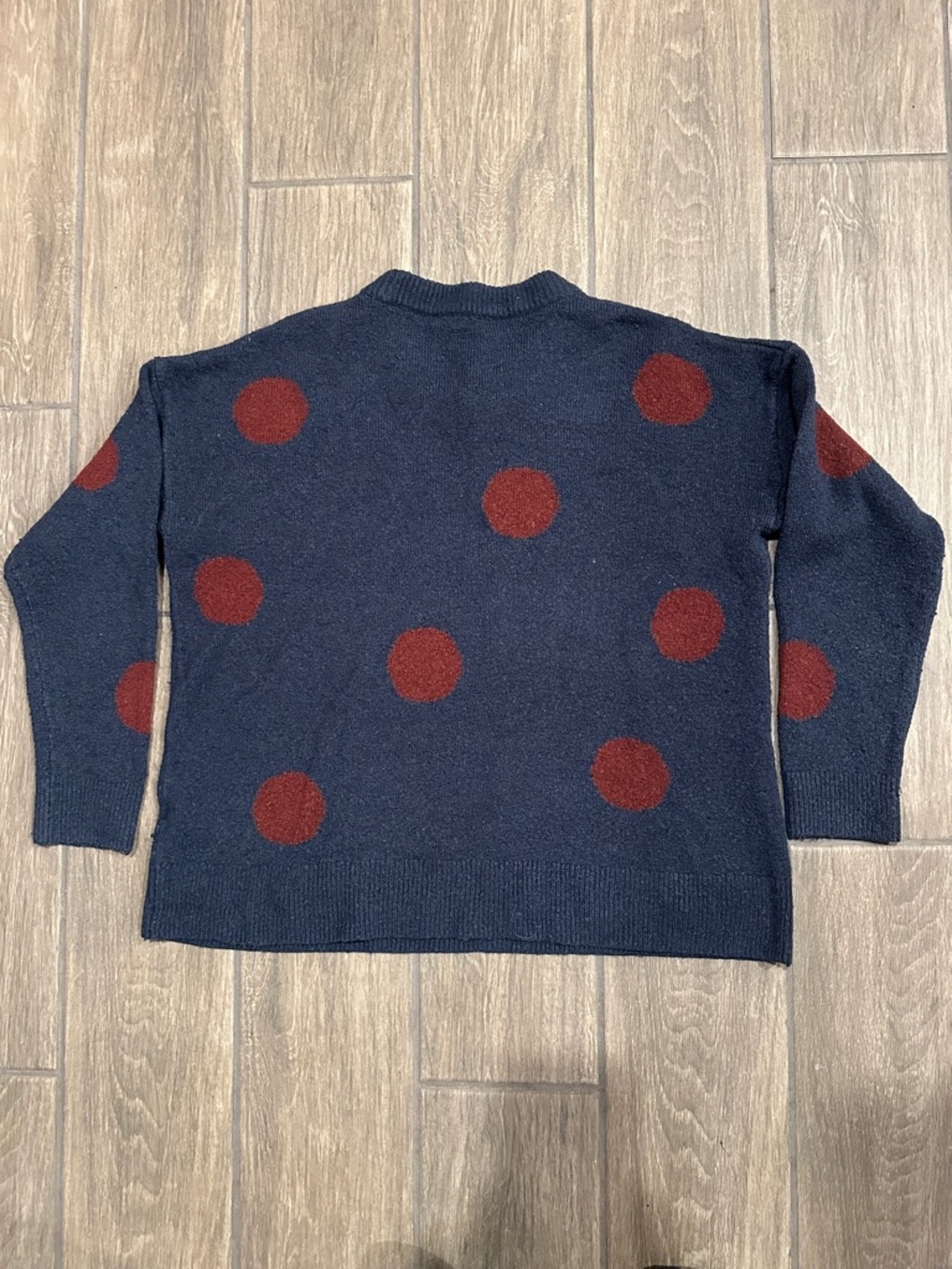 Madewell Navy Crewneck Sweater with Rust Polka Dots. Wool Blend. Size Small - Picture 8 of 8